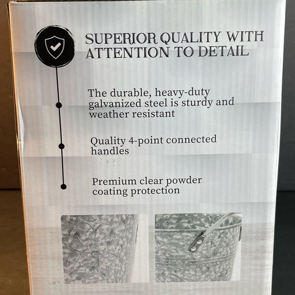 WH Walford Home Décor - Galvanized Metal Flower Pot Planters with Handles T56 - Picture 2 of 12